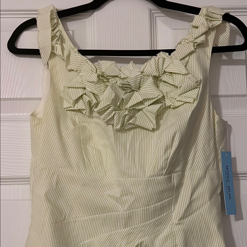 ANTONIO MELANI Ivory and Honeydew Striped Dress